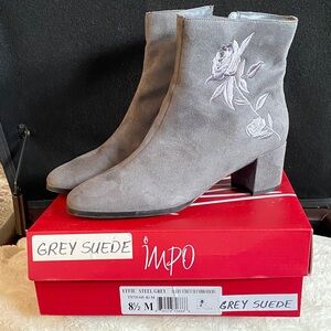 Impo Gray Suede Floral Ankle Boots